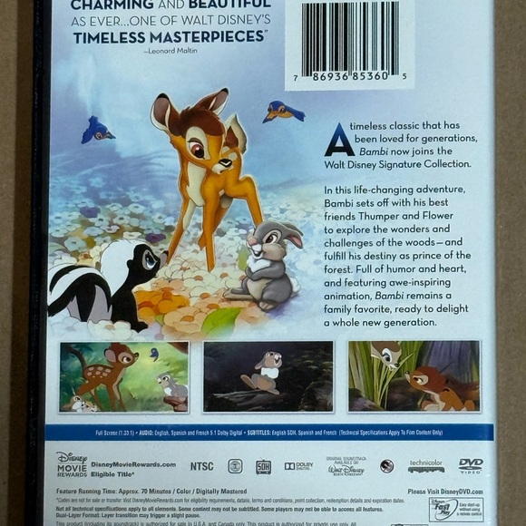 Disney Bambi DVD with Blue and Green Cover - Picture 2 of 2